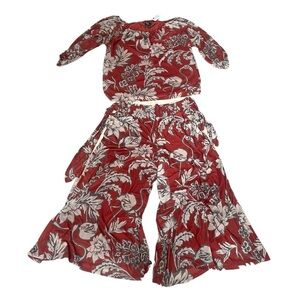XL/1X G by Giuliana two-piece red-orange rust floral wide leg pants and top